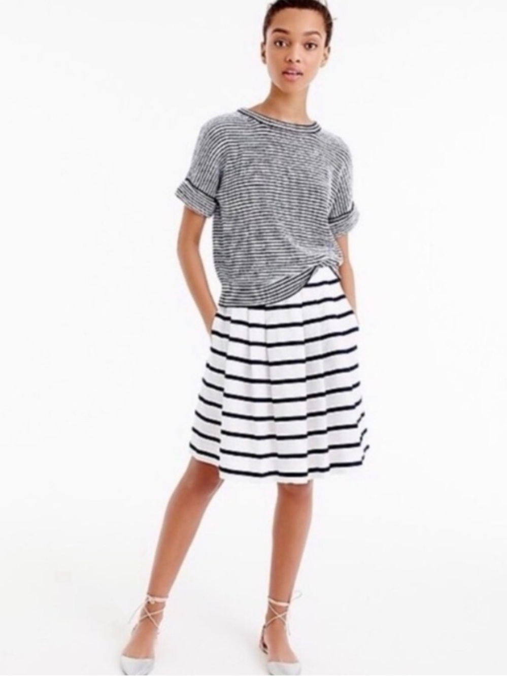 J. Crew Striped A-Line  Skirt in White and Navy Nautical Size 00 100% Cotton